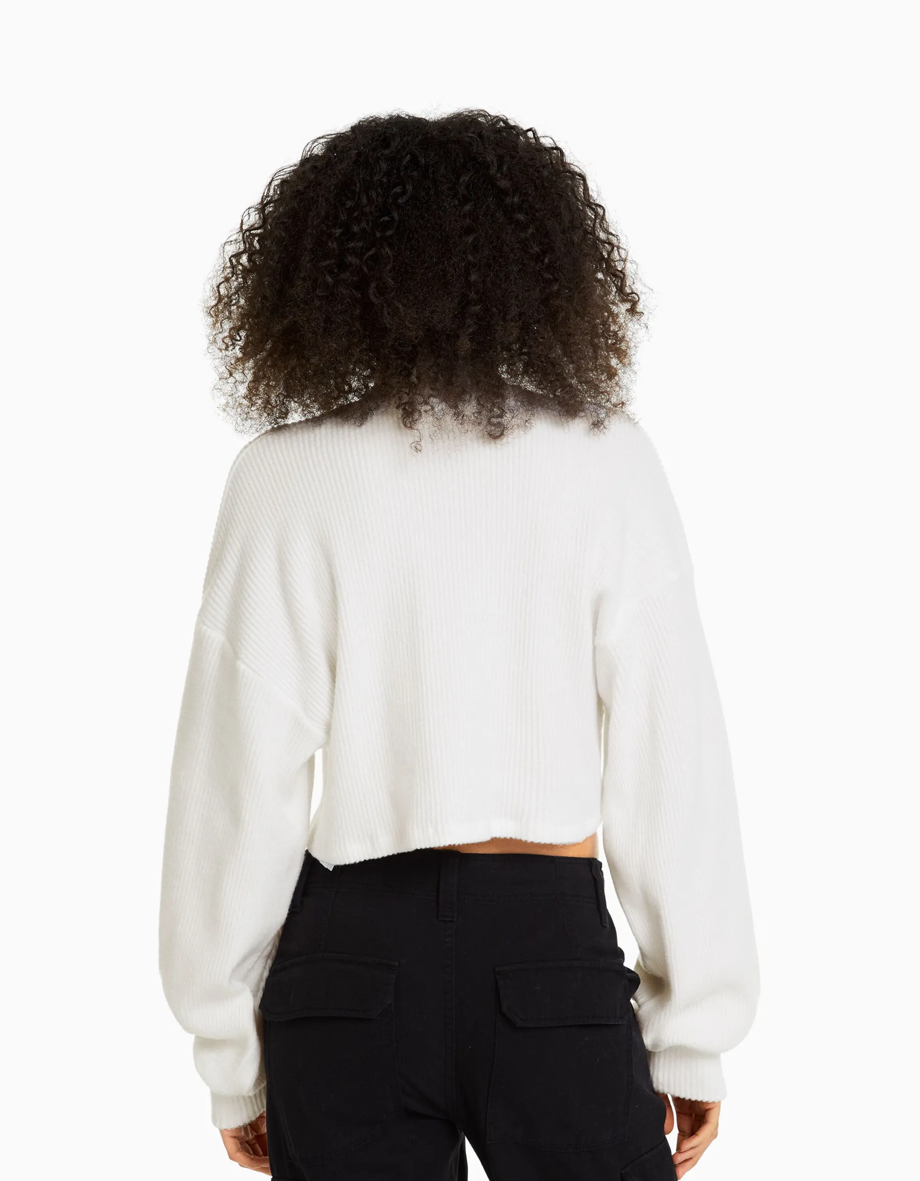 BERSHKA Top cropped manches longues col montant Vert Clearance
