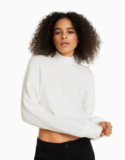 BERSHKA Top cropped manches longues col montant Vert Clearance