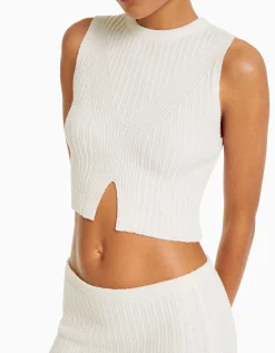 BERSHKA Top maille rustique Écru Shop