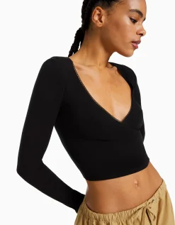 BERSHKA Top manches longues croisé Gris Online