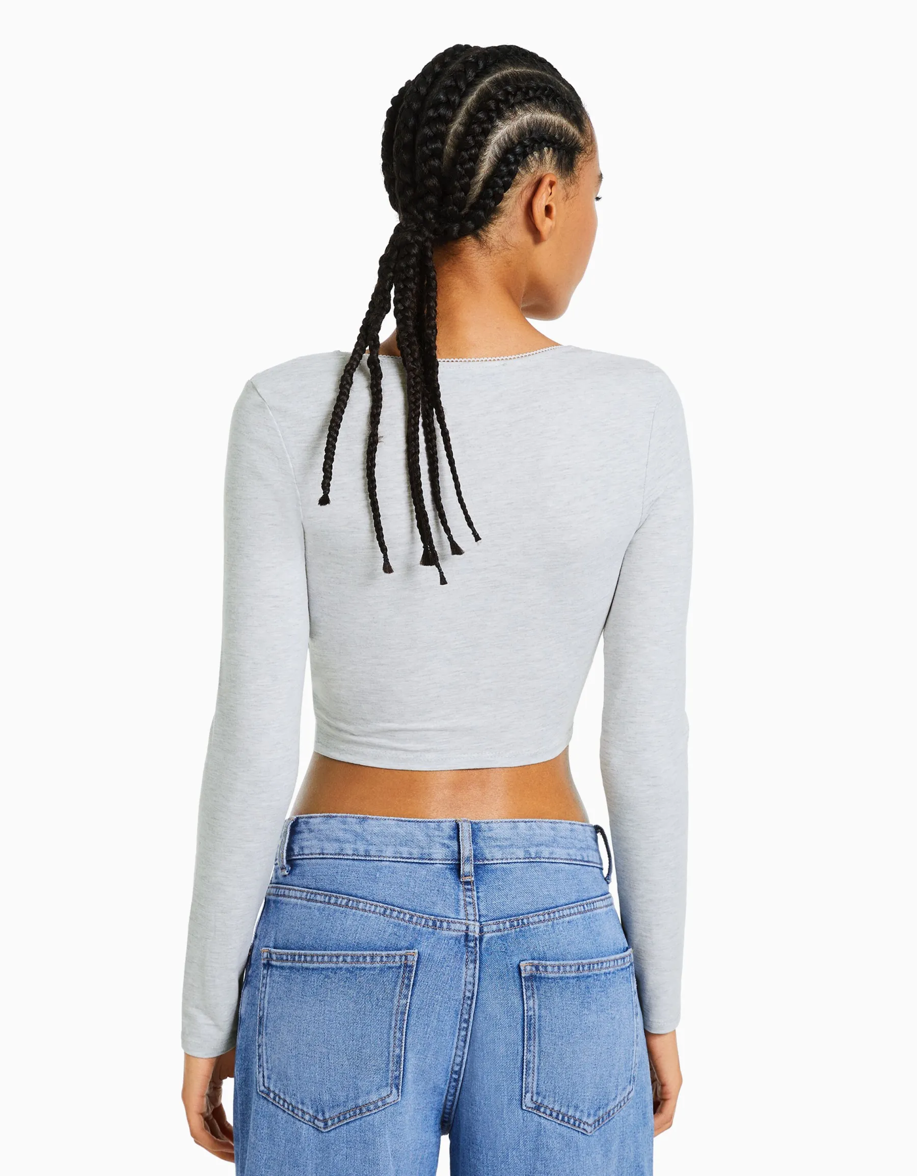 BERSHKA Top manches longues croisé Gris Fashion