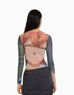 BERSHKA Top manches longues imprimé TOKYO REVENGERS Rose Clearance