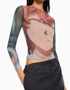BERSHKA Top manches longues imprimé TOKYO REVENGERS Rose Clearance