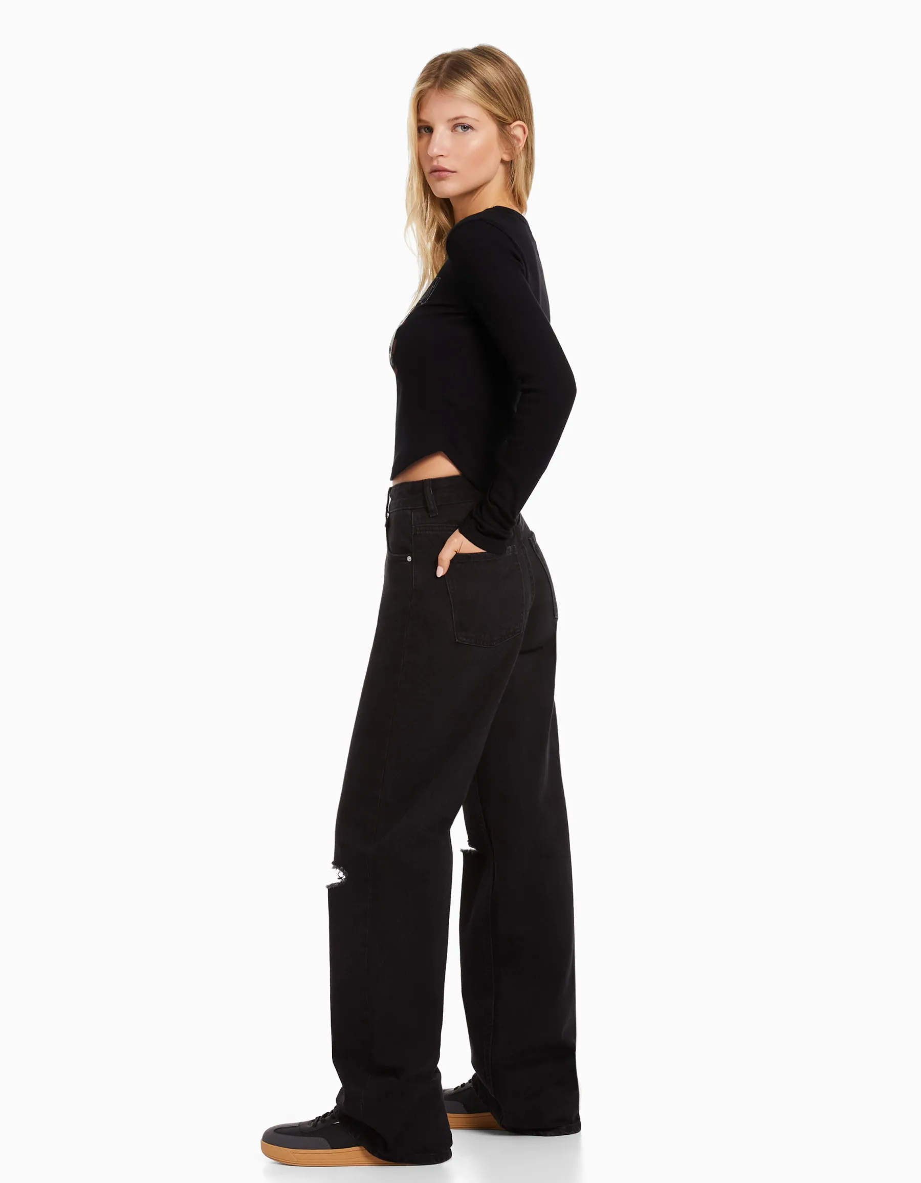 BERSHKA Top manches longues Led Zeppelin Noir Clearance