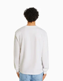 BERSHKA Top manches longues oversize imprimé Blanc Best Sale