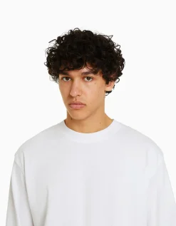 BERSHKA Top manches longues oversize imprimé Blanc Best Sale