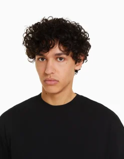 BERSHKA Top manches longues oversize imprimé Noir Cheap