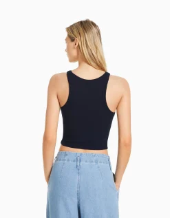 BERSHKA Top sans manches bord-côte Marine Online