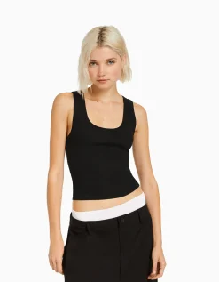 BERSHKA Top sans manches bord-côte Gris Cheap