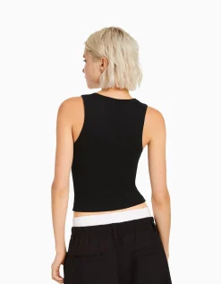 BERSHKA Top sans manches bord-côte Gris Cheap