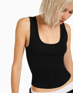 BERSHKA Top sans manches bord-côte Gris Cheap