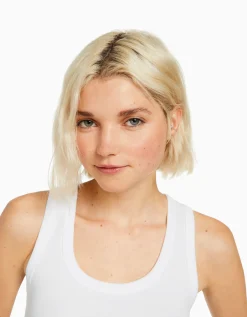 BERSHKA Top sans manches bord-côte Gris Flash Sale