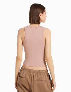 BERSHKA Top sans manches bord-côte Gris Clearance