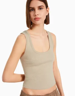 BERSHKA Top sans manches bord-côte Gris Fashion
