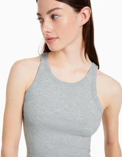 BERSHKA Top sans manches bord-côte Gris Fashion