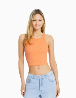 BERSHKA Top sans manches bord-côte Orange Best Sale