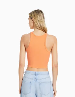 BERSHKA Top sans manches bord-côte Orange Best Sale