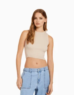 BERSHKA Top sans manches maille Bleu clair Flash Sale