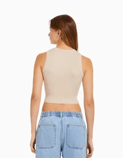 BERSHKA Top sans manches maille Bleu clair Flash Sale