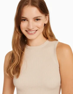 BERSHKA Top sans manches maille Bleu clair Flash Sale