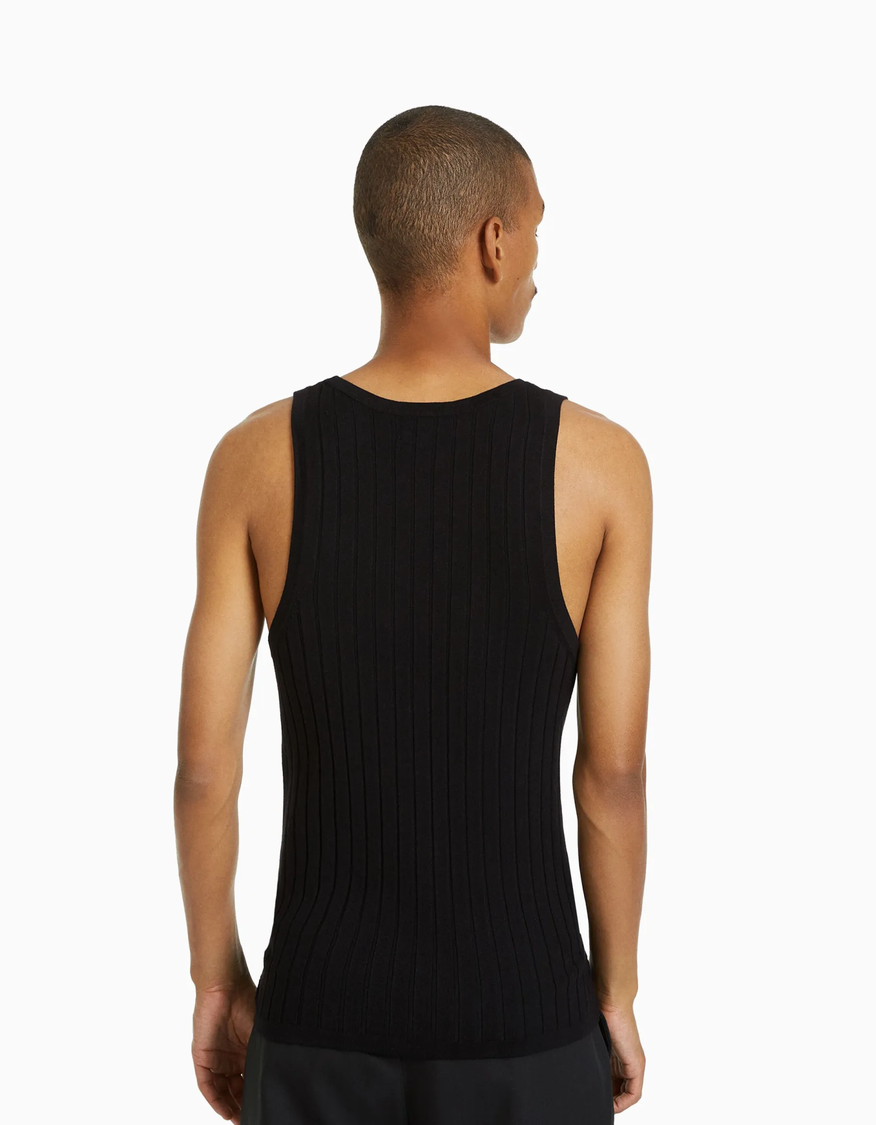 BERSHKA Top sans manches maille côtelée Noir New