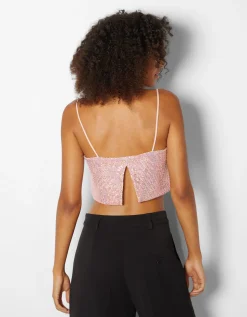 BERSHKA Top sequins Noir Hot
