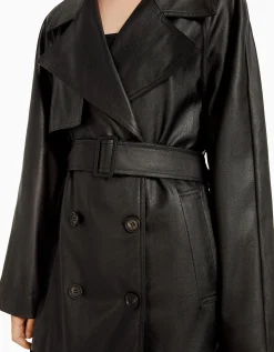 BERSHKA Trench similicuir Noir Cheap
