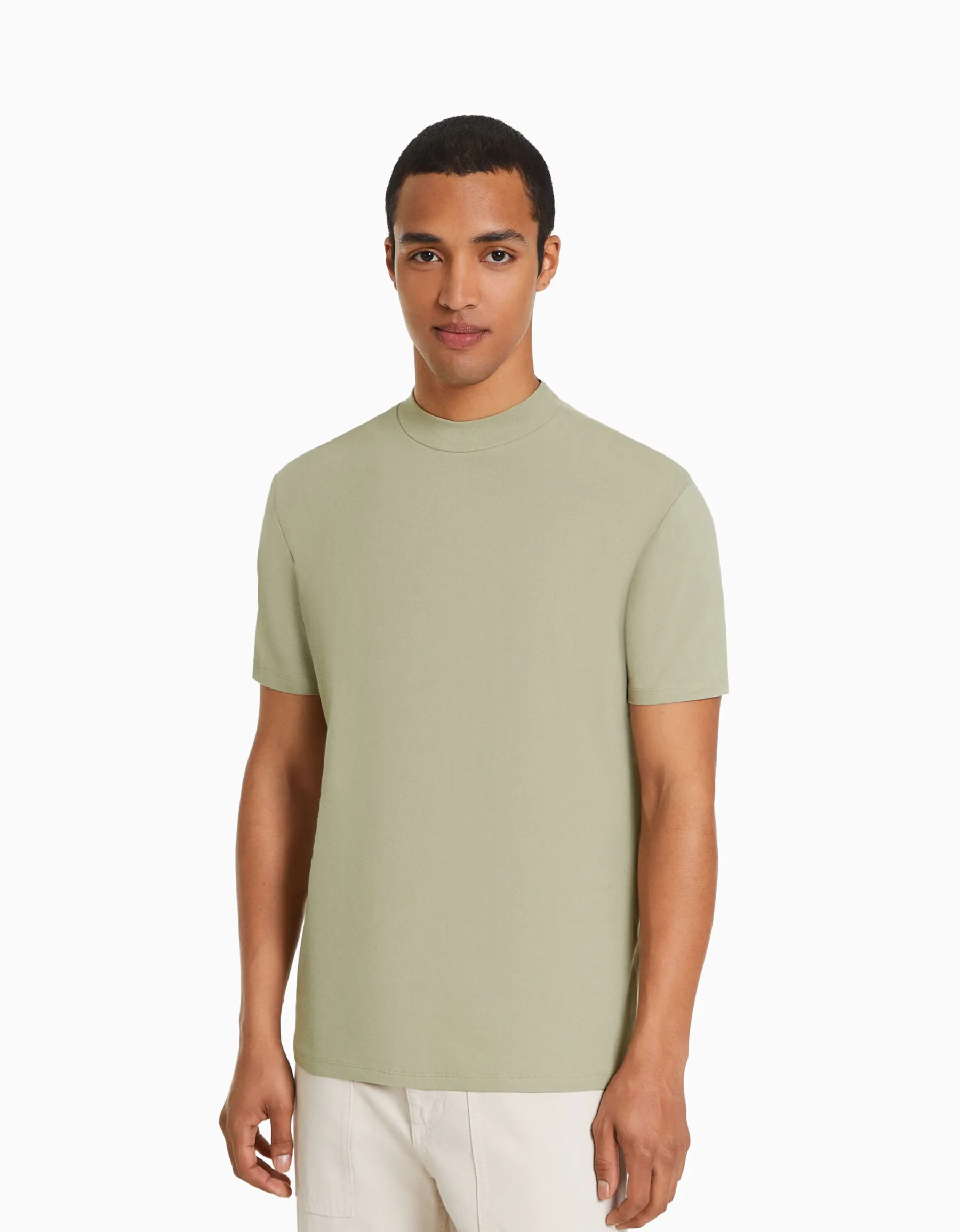 BERSHKA T-shirt à manches courtes et col montant Vert Flash Sale