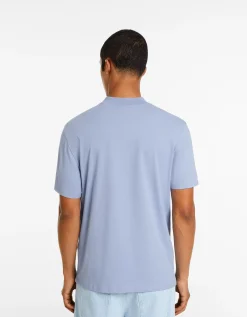 BERSHKA T-shirt à manches courtes et col montant Bleu New