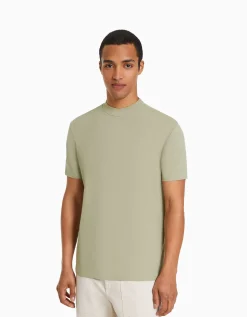 BERSHKA T-shirt à manches courtes et col montant Vert Cheap