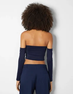 BERSHKA T-shirt à manches longues cut out Noir Fashion