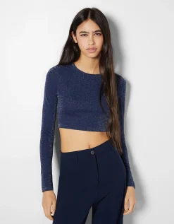 BERSHKA T-shirt ajusté à manches longues Noir Best Sale