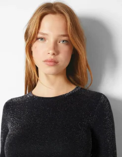 BERSHKA T-shirt ajusté à manches longues Noir Sale