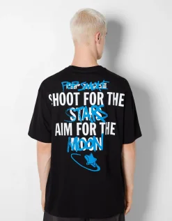 BERSHKA T-shirt boxy fit Pop Smoke Noir Clearance