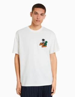 BERSHKA T-shirt boxy manches courtes Blanc cassé Shop