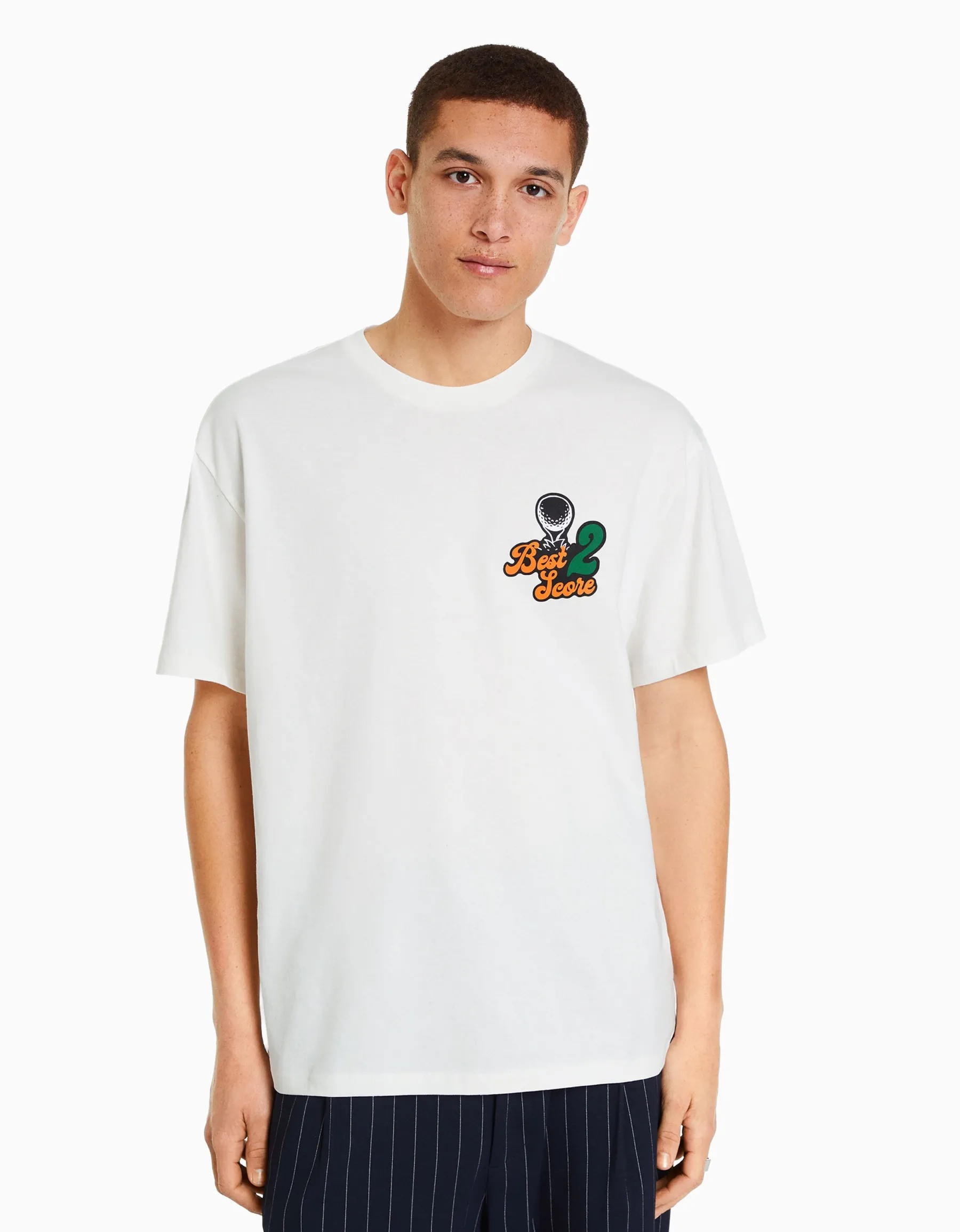 BERSHKA T-shirt boxy manches courtes Blanc cassé Shop