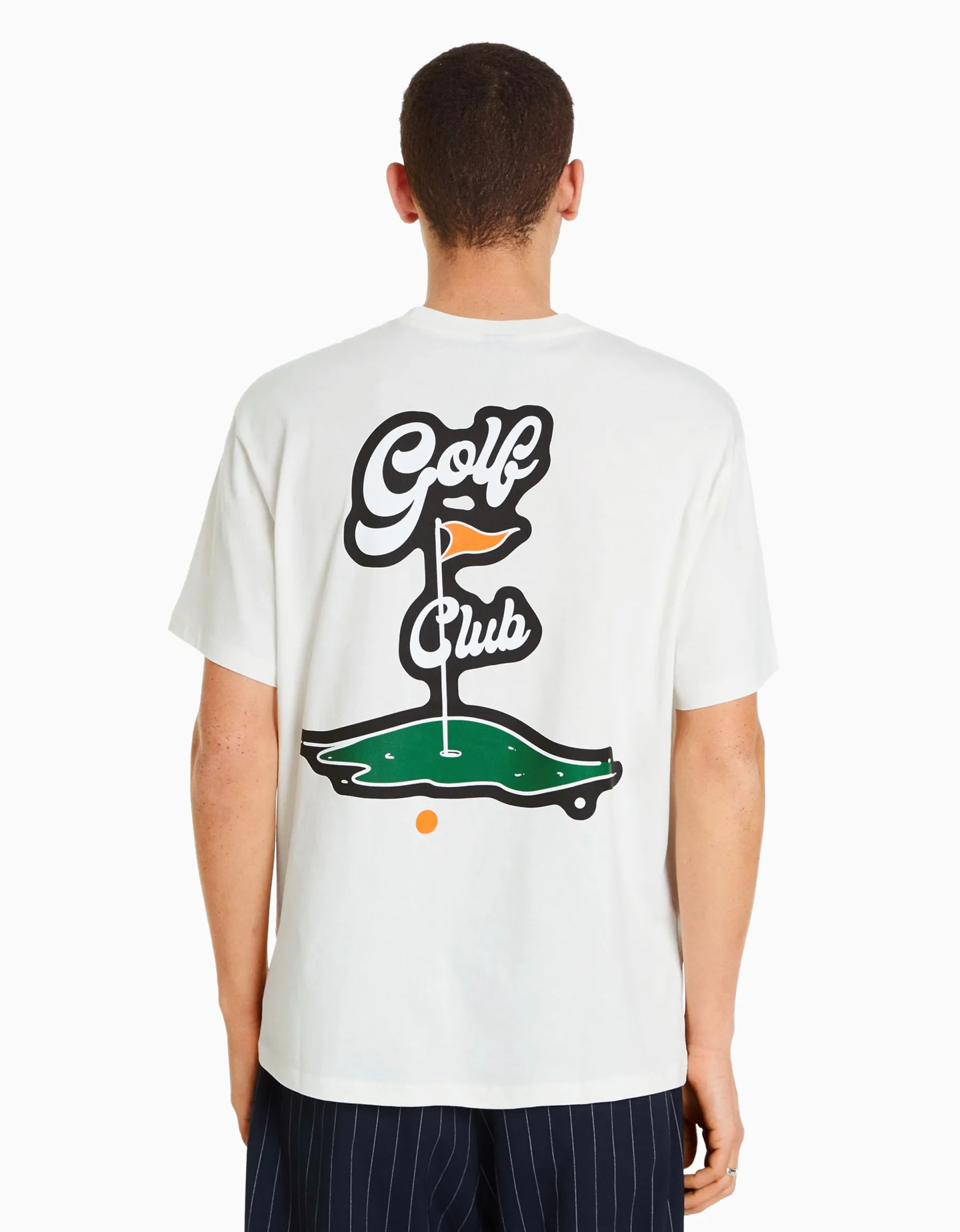 BERSHKA T-shirt boxy manches courtes Blanc cassé Shop