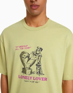 BERSHKA T-shirt boxy manches courtes imprimé Lime Shop