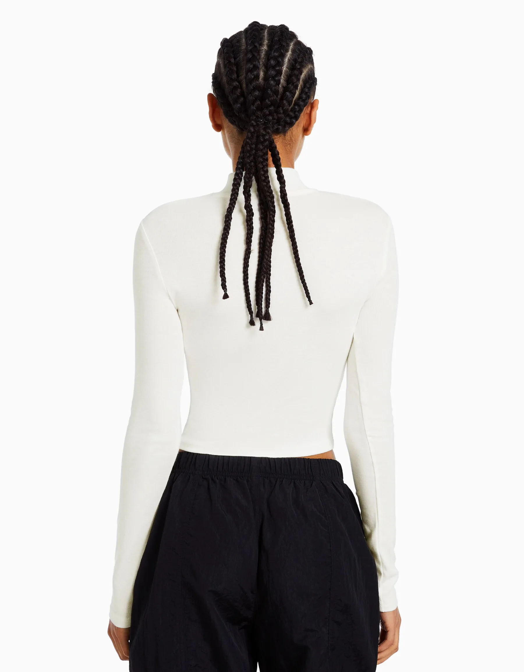 BERSHKA T-shirt col roulé manches longues Blanc cassé Outlet