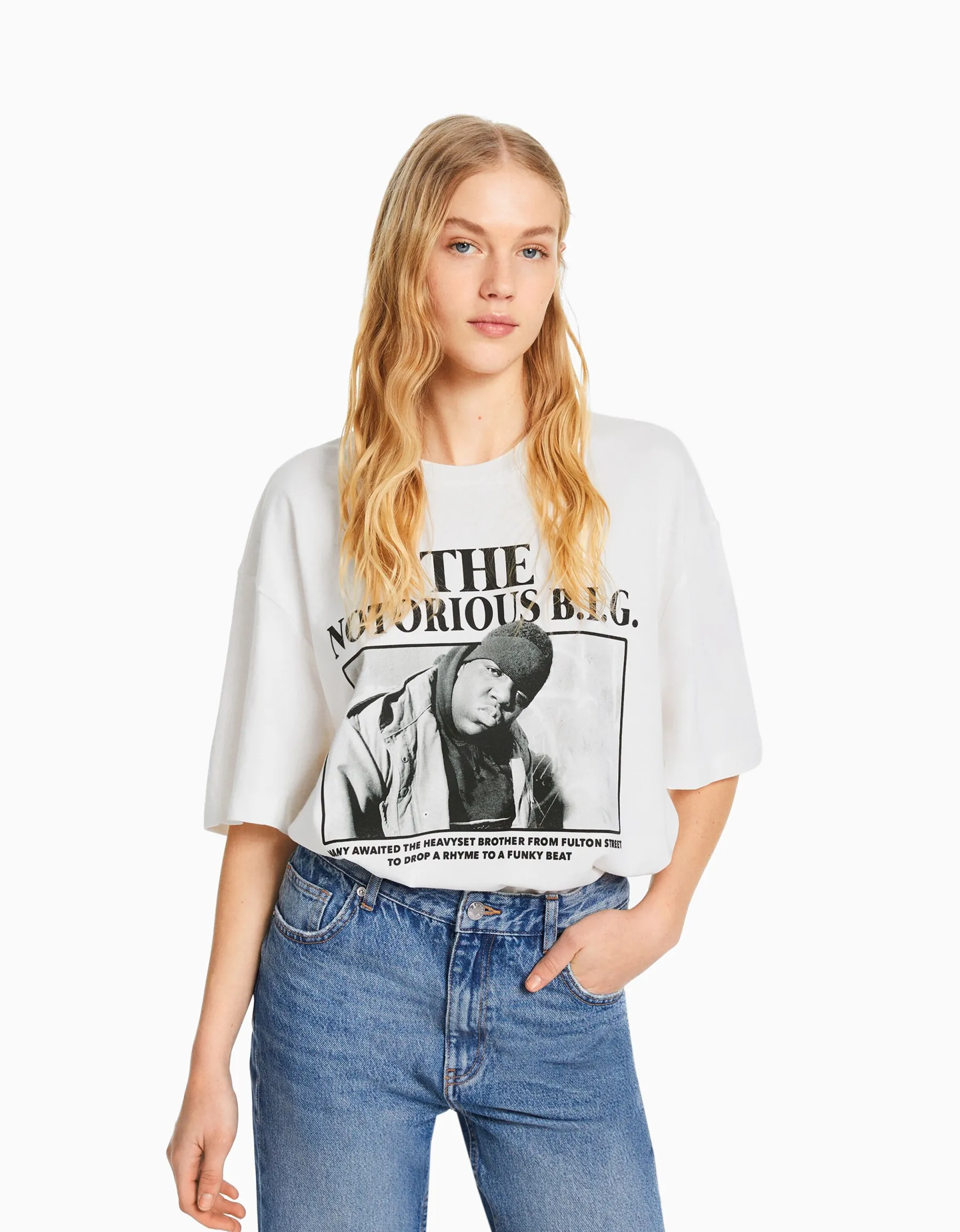 BERSHKA T-shirt manches courtes boxy fit The Notorious B.I.G. Blanc Online
