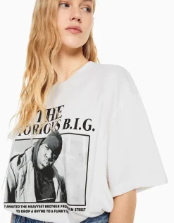 BERSHKA T-shirt manches courtes boxy fit The Notorious B.I.G. Blanc Online