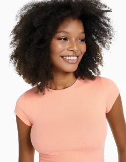 BERSHKA T-shirt manches courtes bord côte Orange Outlet