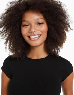 BERSHKA T-shirt manches courtes bord côte Noir Clearance