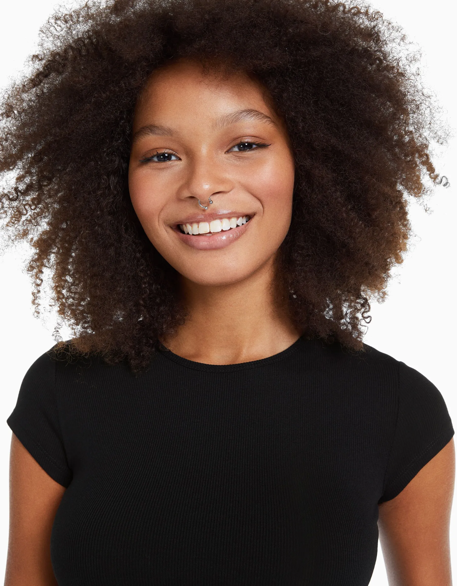 BERSHKA T-shirt manches courtes bord côte Noir Clearance