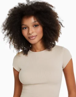 BERSHKA T-shirt manches courtes bord côte Sable Store