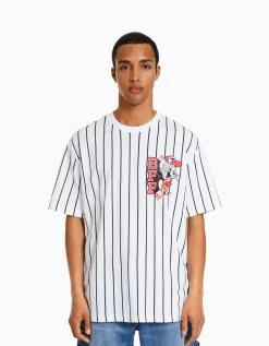 BERSHKA T-shirt manches courtes boxy fit imprimé Tom & Jerry Blanc Outlet