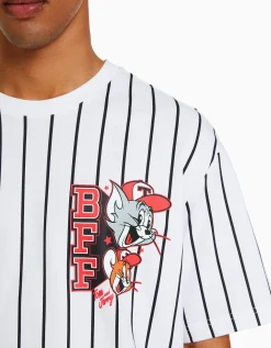 BERSHKA T-shirt manches courtes boxy fit imprimé Tom & Jerry Blanc Outlet