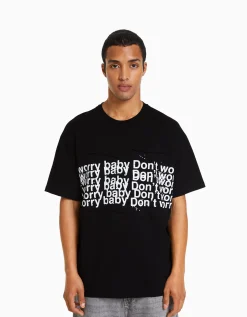 BERSHKA T-shirt manches courtes boxy fit empiècements Noir Discount