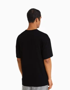 BERSHKA T-shirt manches courtes boxy fit empiècements Noir Discount