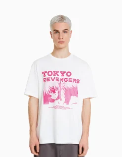 BERSHKA T-shirt manches courtes boxy fit imprimé TOKYO REVENGERS Blanc Shop